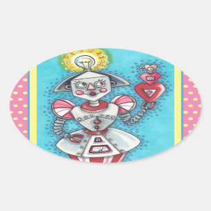 HELDERE IDEA GIRL ROBOT, COLORFUL MECHANISCHE HOOR OVALE STICKER