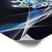 Heldere kerstboom, witte sneeuwvlokken, blauwe gol poster (Hoek)