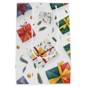 Heldere kerstcadeaudozen & groenblijvende bladeren medium cadeauzakje (Achterkant)