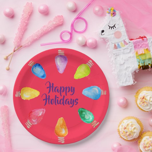 Heldere kerstlampen Prettige feestdagen Papieren Bordje (Feest)