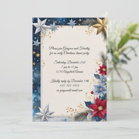 Heldere kerststerren kaart (Staand voorkant)