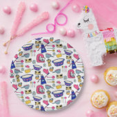 Heldere keukengerei met kookpan papieren bordje (Feest)