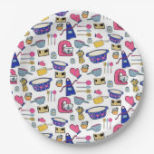 Heldere keukengerei met kookpan papieren bordje (Voorkant)