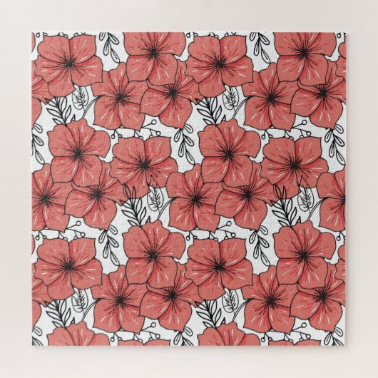 Heldere kleur bloemschets, naadloos. legpuzzel (Horizontaal)