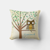Heldere kleuren Aqua Green Modern Tree en Owl Kussen (Voorkant)