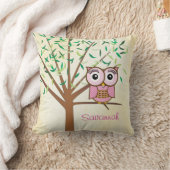 Heldere kleuren Aqua Green Modern Tree en Owl Kussen (Deken)