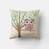 Heldere kleuren Aqua Green Modern Tree en Owl Kussen (Achterkant)