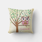 Heldere kleuren Aqua Green Modern Tree en Owl Kussen (Voorkant)