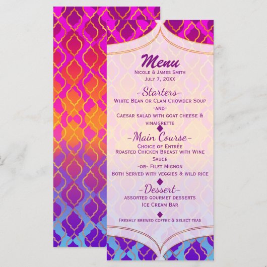 Heldere kleuren Arabisch Marokkaanse Glam Party Me Menu (Voorkant / Achterkant)