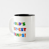 Heldere kleuren, beste grammatica's ter wereld tweekleurige koffiemok (Voorkant links)