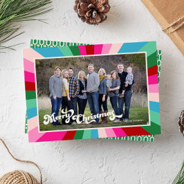 Heldere kleuren en retro lettertype Kerstmis foto  Feestdagenkaart