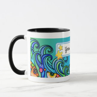 Heldere kleuren, golven - Fish Doodles, Personalis Mok
