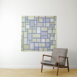 Heldere kleuren grijze lijnen Piet Mondrian Wandkleed