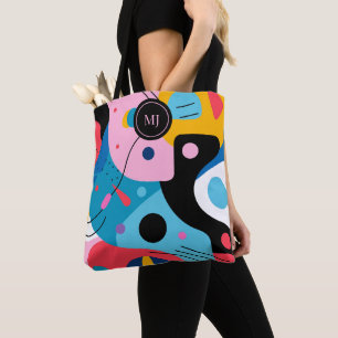 Heldere kleuren grillige vormen moderne geometrisc tote bag