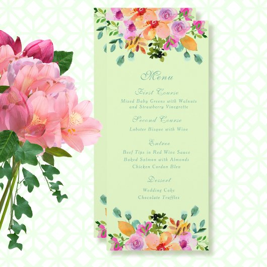 Heldere Kleuren Groene Bloemen Lente Zomer Bruilof Menu