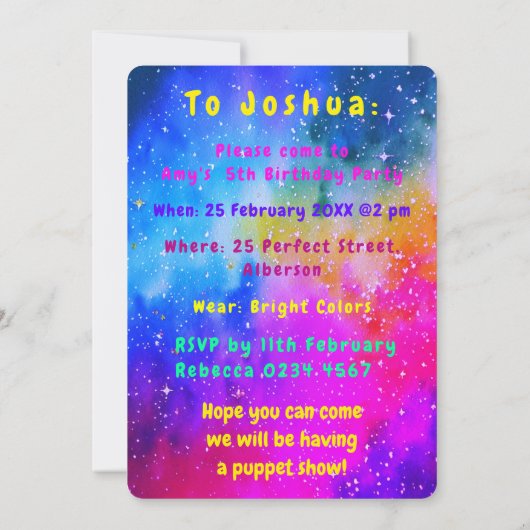 Heldere kleuren hond brillen partij kaart (Achterkant)