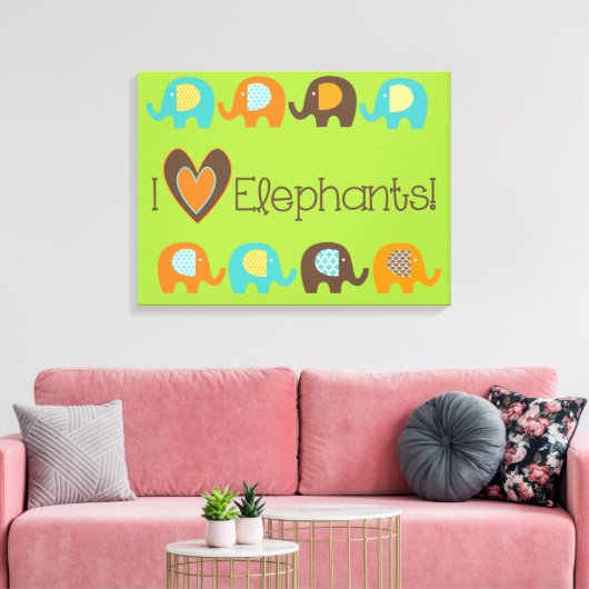 Heldere kleuren Ik hou van olifanten verpakt canva Canvas Afdruk (Insitu (Woonkamer))