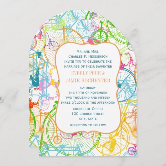 Heldere kleuren met fietsbruiloft kaart (Voorkant / Achterkant)