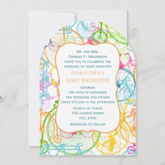 Heldere kleuren met fietsbruiloft kaart (Voorkant)