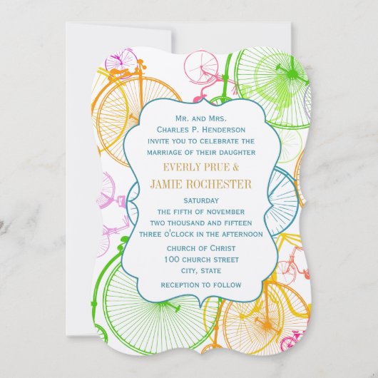 Heldere kleuren met fietsbruiloft kaart (Voorkant)