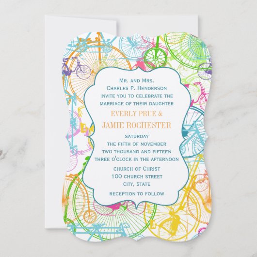 Heldere kleuren met fietsbruiloft kaart (Voorkant)