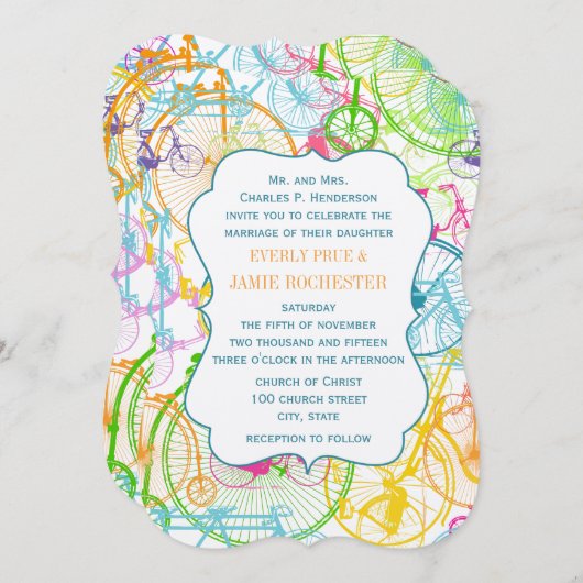 Heldere kleuren met fietsbruiloft kaart (Voorkant / Achterkant)