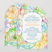 Heldere kleuren met  fietsbruiloft kaart (Voorkant / Achterkant)