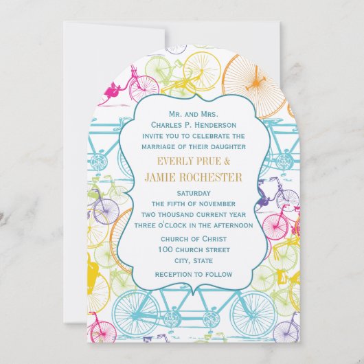 Heldere kleuren met fietsbruiloft kaart (Voorkant)
