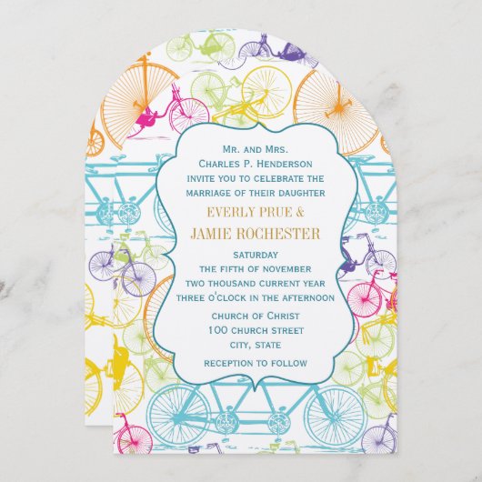 Heldere kleuren met fietsbruiloft kaart (Voorkant / Achterkant)