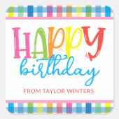 Heldere kleuren Plaid Gelukkige Verjaardag Gift En Vierkante Sticker (Voorkant)