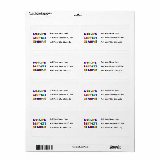 Heldere kleuren 's werelds beste Grampa Gifts Etiket (Full Sheet)