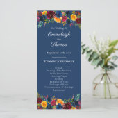 Heldere kleuren Waterverf Navy Blue Bloemen bruilo Programmakaart (Staand voorkant)