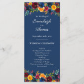 Heldere kleuren Waterverf Navy Blue Bloemen bruilo Programmakaart (Voorkant)