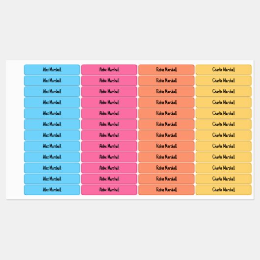 Heldere kleurgecodeerde Kinder waterdichte naamlab Labels (Vel)