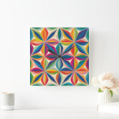 Heldere kleurrijke abstracte bloemenpatroonprint vierkante klok (Huis)