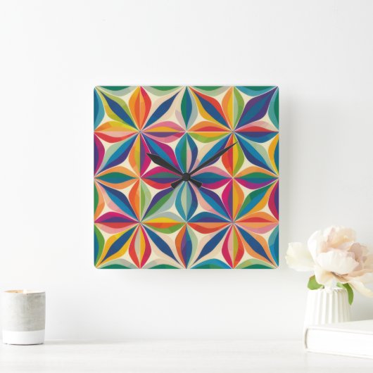 Heldere kleurrijke abstracte bloemenpatroonprint vierkante klok (Huis)