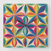 Heldere kleurrijke abstracte bloemenpatroonprint vierkante klok (Voorkant)