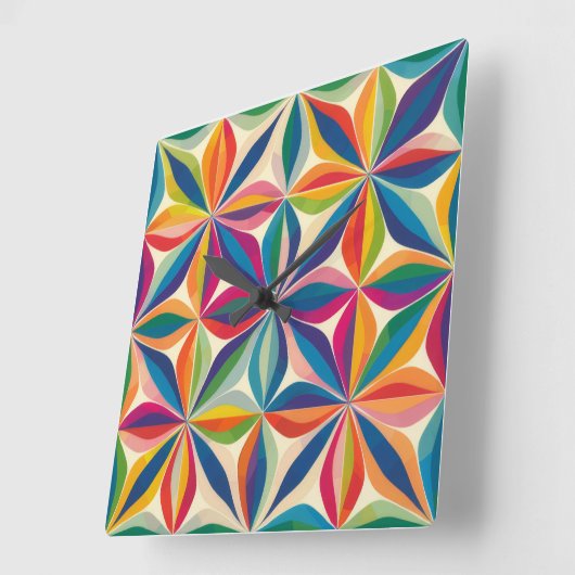 Heldere kleurrijke abstracte bloemenpatroonprint vierkante klok (Hoek)