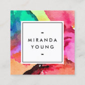 Heldere kleurrijke Abstracte Waterverf Art White Vierkante Visitekaartje (Voorkant)