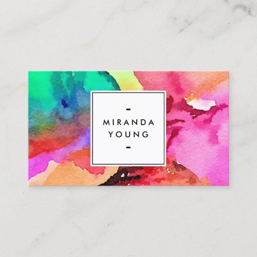 Heldere kleurrijke Abstracte Waterverf Art White Visitekaartje (Voorkant)
