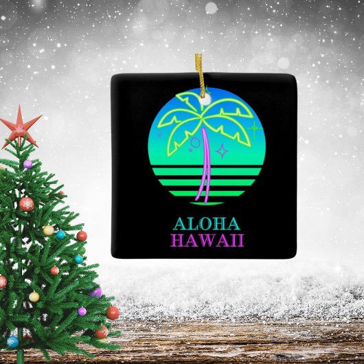 Heldere kleurrijke Artsy Blue Hawaiian Keramisch Ornament