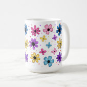 Heldere kleurrijke bloemen en vlinders koffiemok (Voorkant rechts)