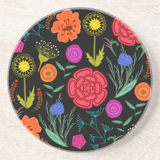 Heldere kleurrijke bloemen zandsteen onderzetter (Voorkant)