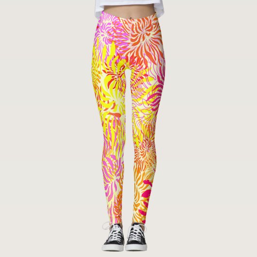 Heldere kleurrijke bloemenlente leggings (Voorkant)