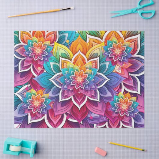 Heldere kleurrijke bloemenmandala tissuepapier (Craft)