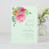 Heldere kleurrijke bloemenroze lente zomer bruilof kaart (Staand voorkant)