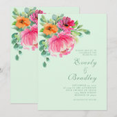 Heldere kleurrijke bloemenroze lente zomer bruilof kaart (Voorkant / Achterkant)