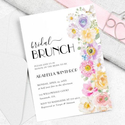 Heldere Kleurrijke Bloementuin Bruids Brunch Kaart