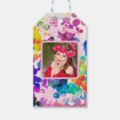 Heldere Kleurrijke Bokeh Groet Foto Verjaardag Cadeaulabel (Voorkant)