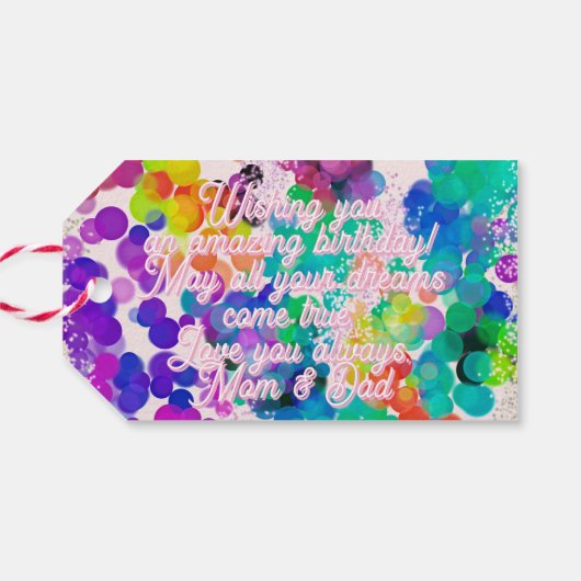 Heldere kleurrijke Bokeh typografie Verjaardag Fee Cadeaulabel (Achterkant Horizontaal)